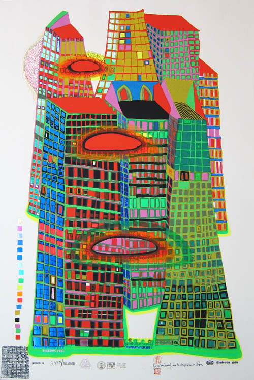 Hundertwasser - Good Morning City - series R - 1969 color screenprint